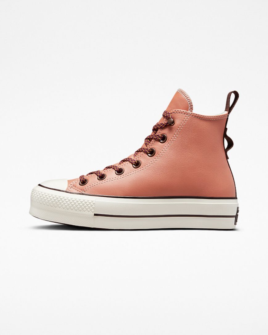 Dámské Boty Na Platformy Converse Chuck Taylor All Star Lift Tonal Læder Vysoké Meruňka | CZ MACI01